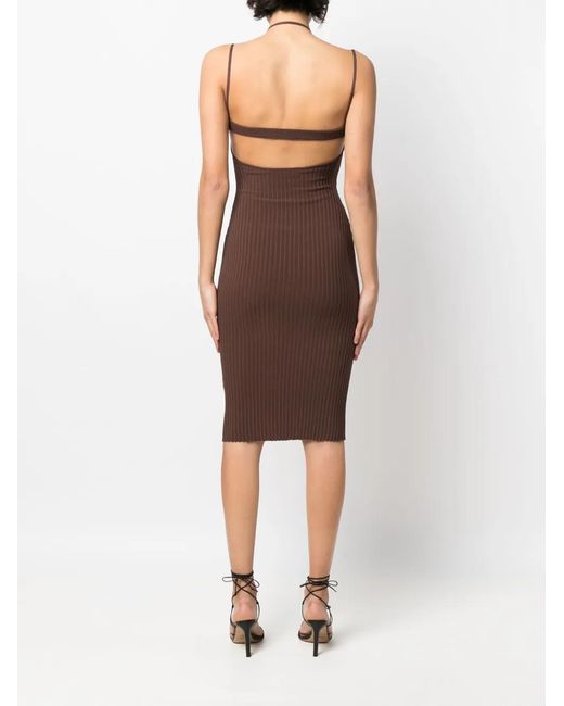 ANDREADAMO Brown Halterneck Fitted Dress
