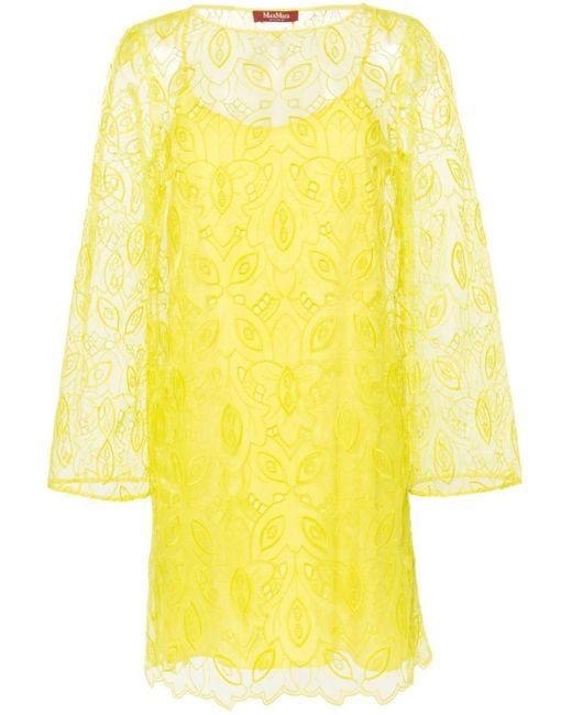 Max Mara Yellow Bracco Motif-embroidered Midi Dress