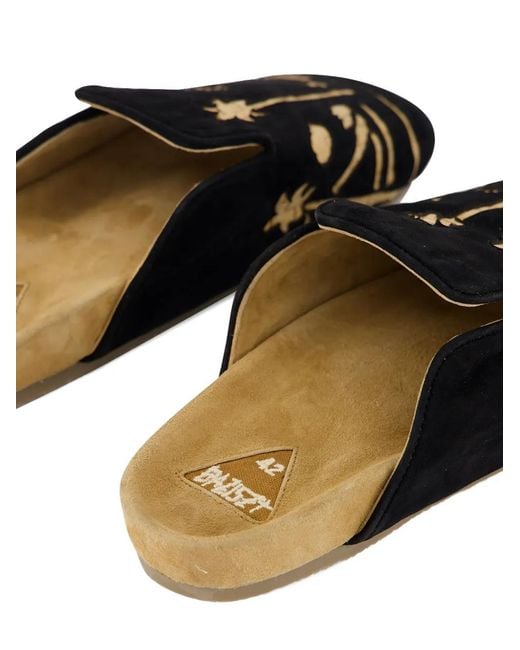 BAZISZT Black Sid Palm-Tree Suede Slippers for men