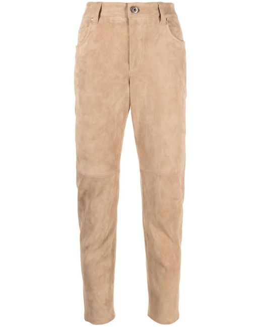 Pantalon En Daim À Coupe Courte Brunello Cucinelli en coloris Natural