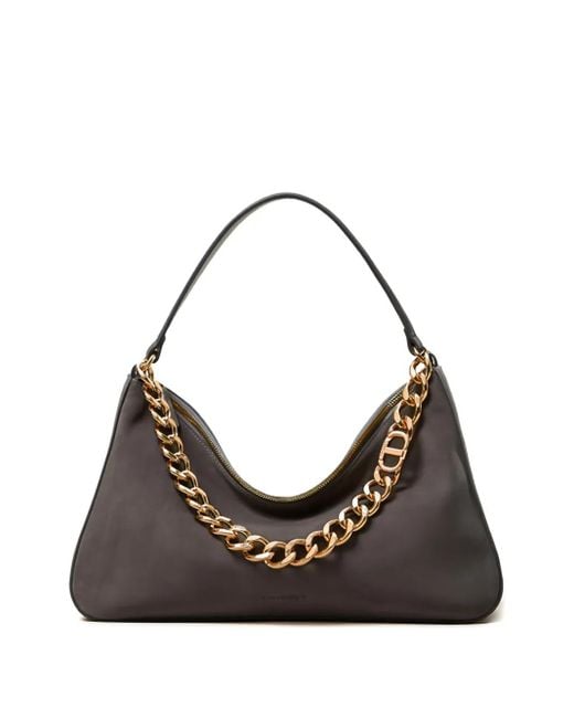 Twinset Black Chain-Embellished Suede Shoulder Bag