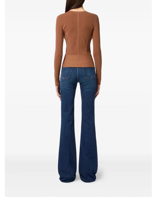 Elisabetta Franchi Brown Gerippter Cardigan Mit Schmuckknopf