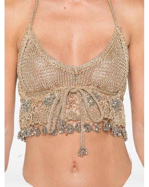Rabanne Natural Halterneck Embellished Top