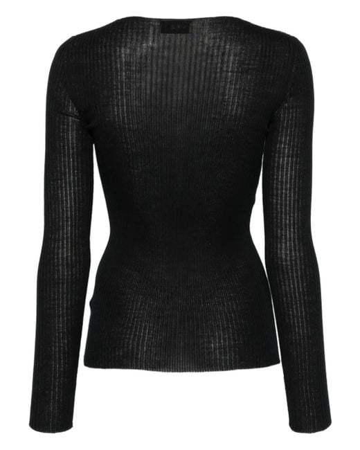Mrz Black Ribbed Wool Long-Sleeve Top