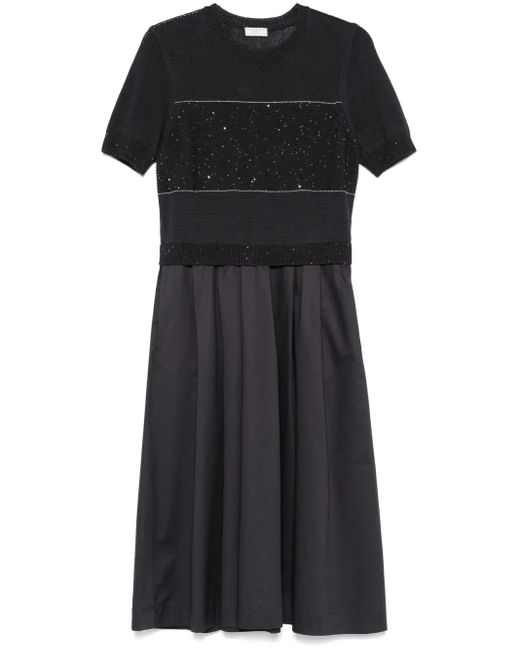 Peserico スパンコールトリム パネル ドレス Black