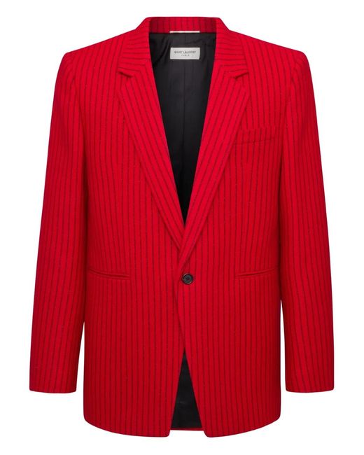 Saint Laurent Red Pinstripe-Pattern Single-Breasted Blazer for men