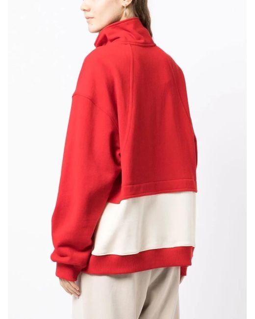 Goen.J Red Contrast-Panel Half-Zip Sweatshirt