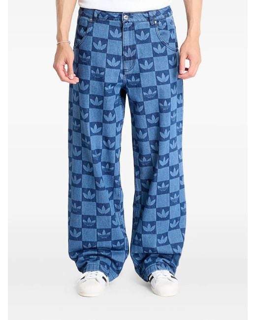 Adidas Blue Monogram-Print Jeans for men