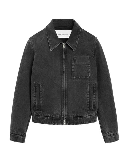 AMI Black Cotton Tonal Ami De Coeur Zipped Jacket for men