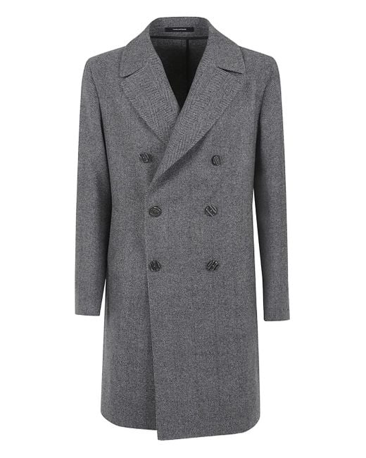 Tagliatore Gray Herringbone Button Coat for men
