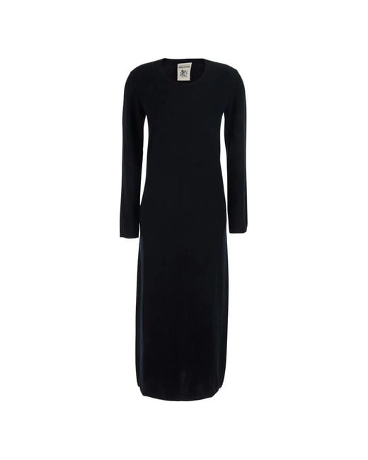 Semicouture Black Brenda Fine-Knit Long-Sleeve Midi Dress