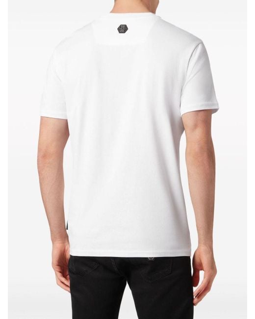 Philipp Plein White Skeleton Embellished Cotton T-shirt for men