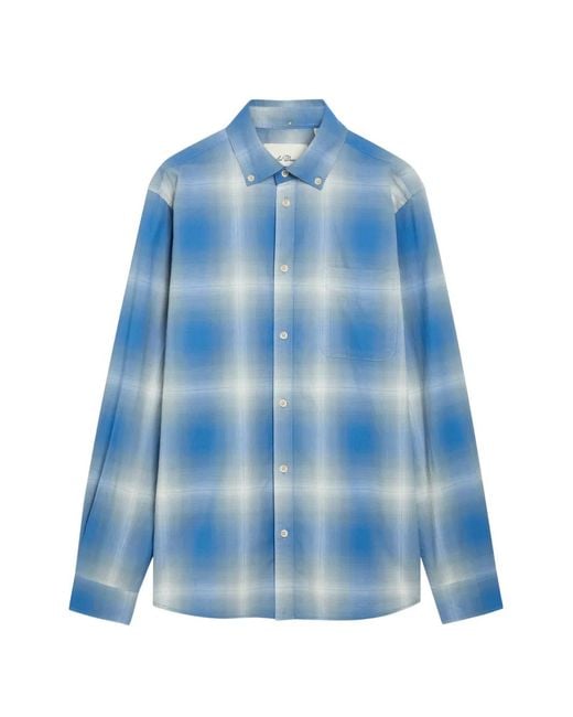 Les Deux Blue Kent Shadow-Check Pattern Shirt for men