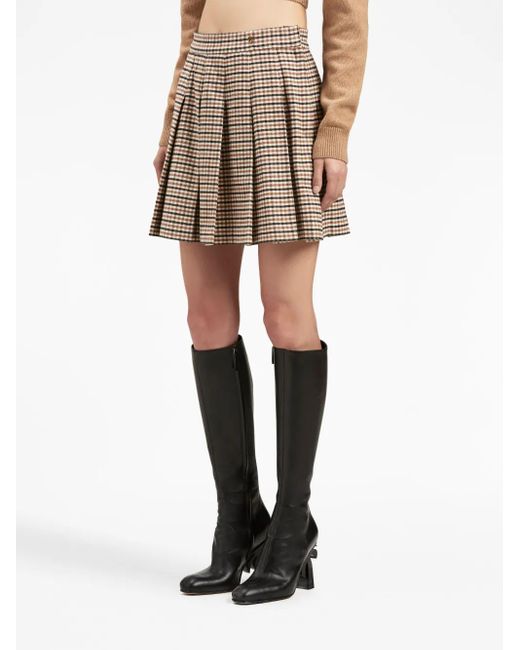Palm Angels Natural Check-Pattern Pleated Miniskirt