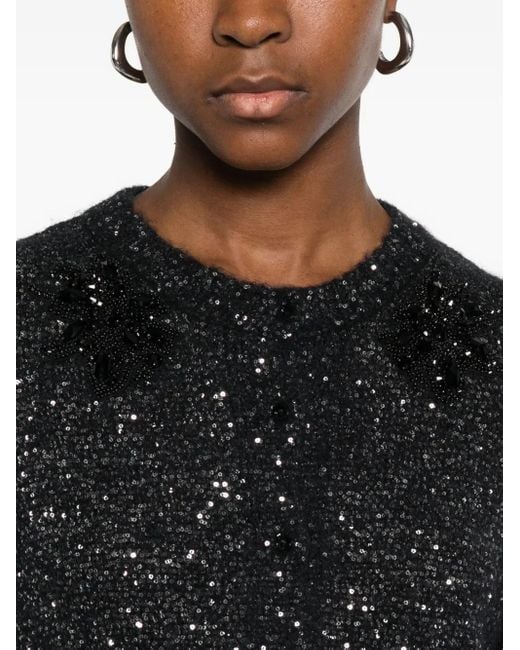 Erdem Black Floral-Appliqué Cardigan