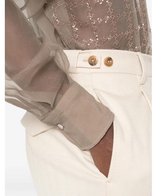 Berwich White Herringbone Pleated Trousers