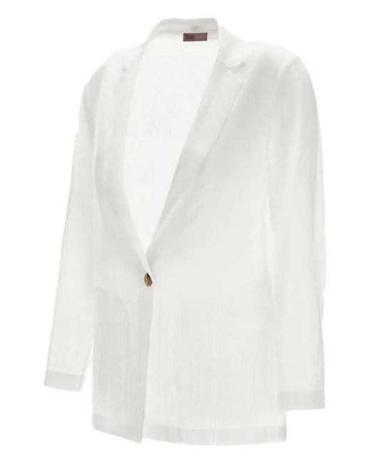 Herno White Single-Button Linen Blazer