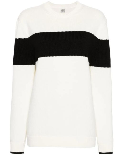 Totême Gestreepte Trui Met Ronde Hals in het Black