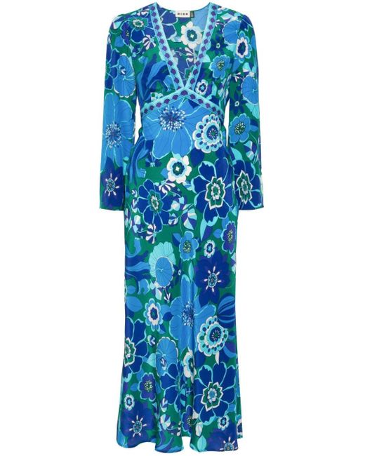 Rixo Blue Tania Silk Midi Dress