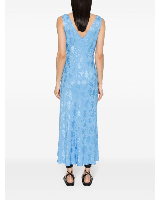 Rixo Blue Sandrine Floral-jacquard Maxi Dress