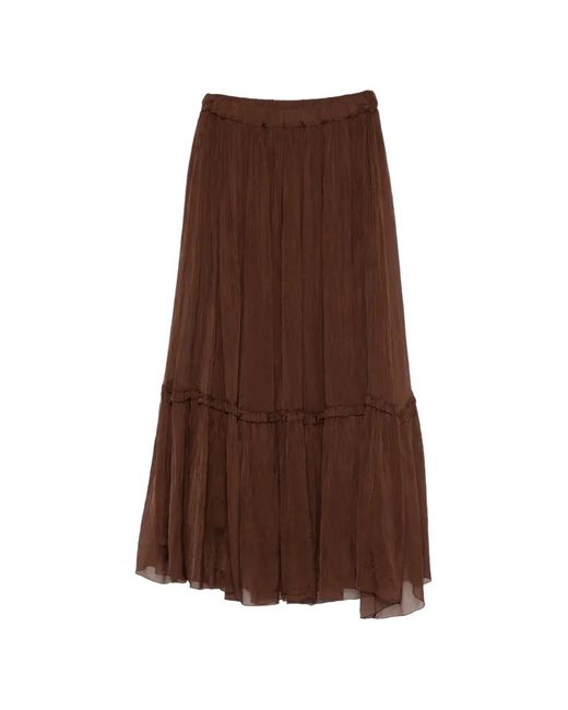 SOLOTRE Brown Ruffled Tiered Maxi Skirt