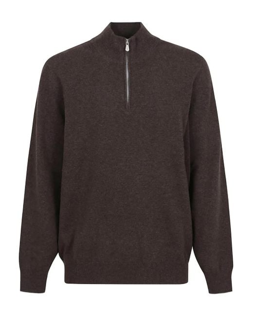 Brunello Cucinelli Brown Half-Zip Cashmere Sweater for men