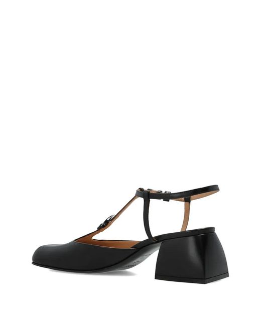 NODALETO Black Square-Toe Buckle Leather Pumps