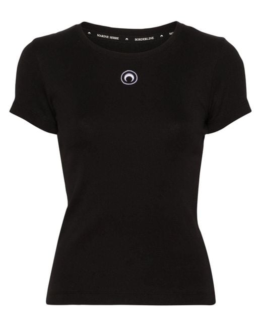 MARINE SERRE Black Logo Organic Cotton T-Shirt