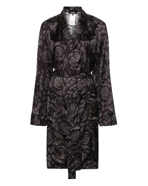 Versace Black Barocco-print Belted Robe for men