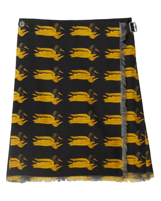 Burberry Yellow Animal-print Frayed-edge Straight Skirt