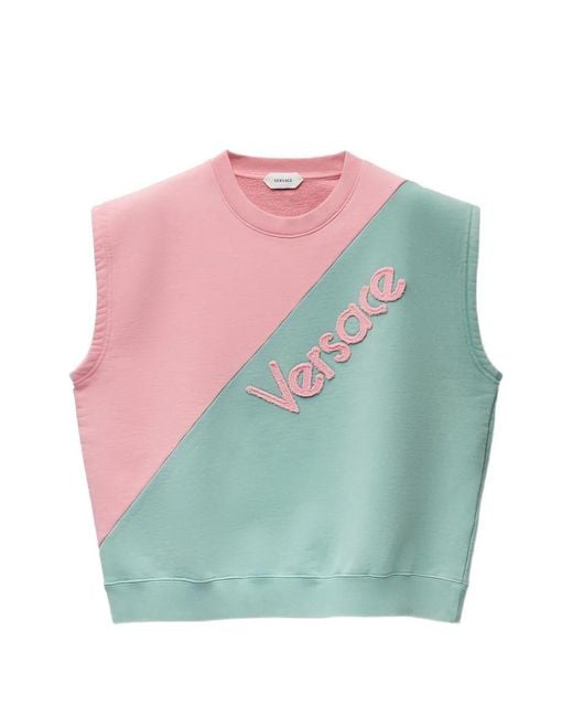 Versace Blue Embroidered Cotton-Jersey Short-Sleeved Sweatshirt