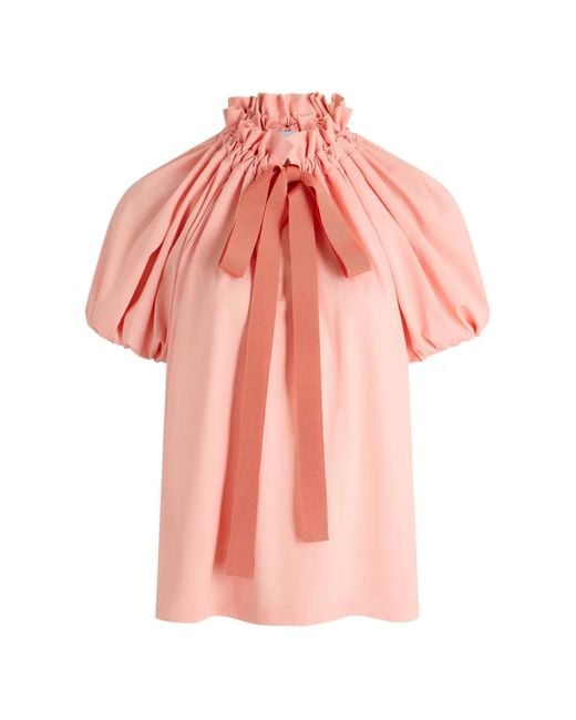 Patou Pink Ruffled Bow-Detail Blouse