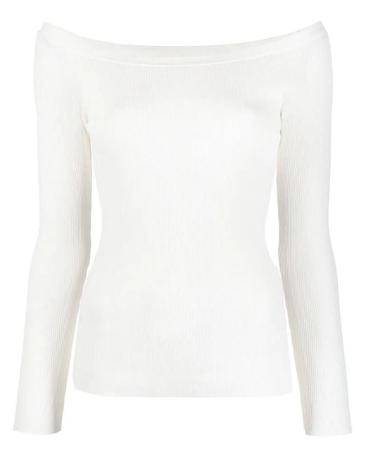 P.A.R.O.S.H. White P.A.R.O..H. Fine Ribbed Off-Shoulder Top