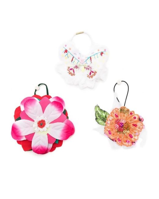 Amir Slama Pink Floral-Appliqué Hair Tie