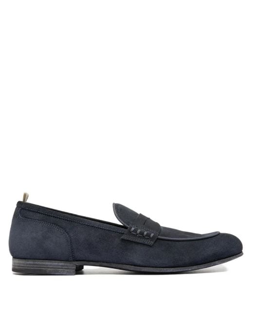 Officine Creative Blue Penny-Stitched Suede Loafers for men