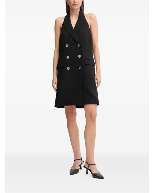 DKNY Black Button Halterneck Mini Dress