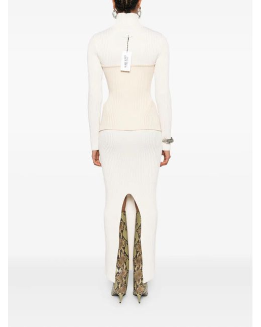 Jean Paul Gaultier White Ankle-Length Off- Ribbed Knit Dress