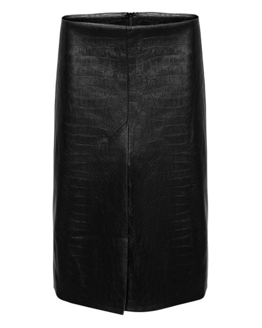 Lika Black Crocodile-Effect Midi Skirt