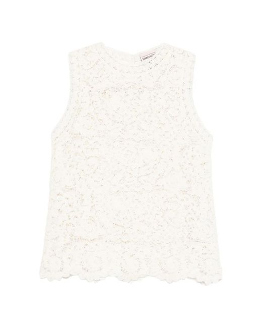 Semicouture White Guipure-Lace Sleeveless Top