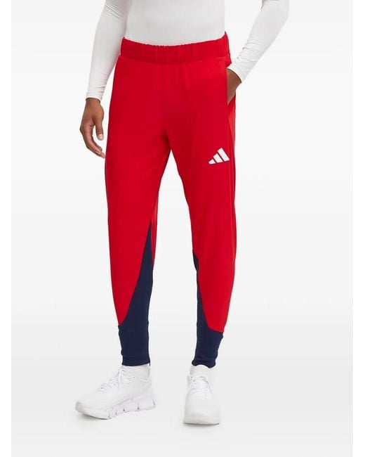Adidas Red Logo-Detail Track Pants for men