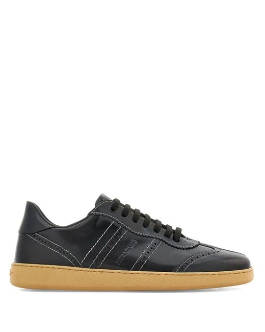 Ferragamo Black Logo-Debossed Leather Sneakers for men