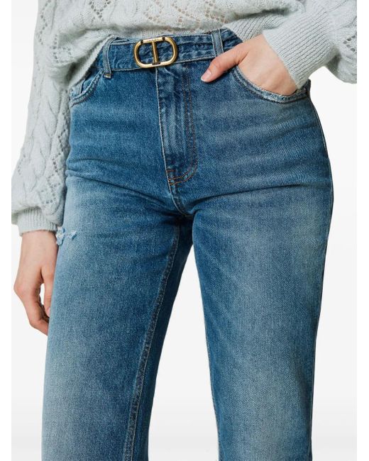 Twinset Blue Belted Distressed Straight-Leg Denim Jeans