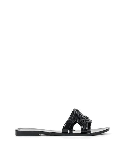 Karl Lagerfeld White Logo-Plaque Striped Slides