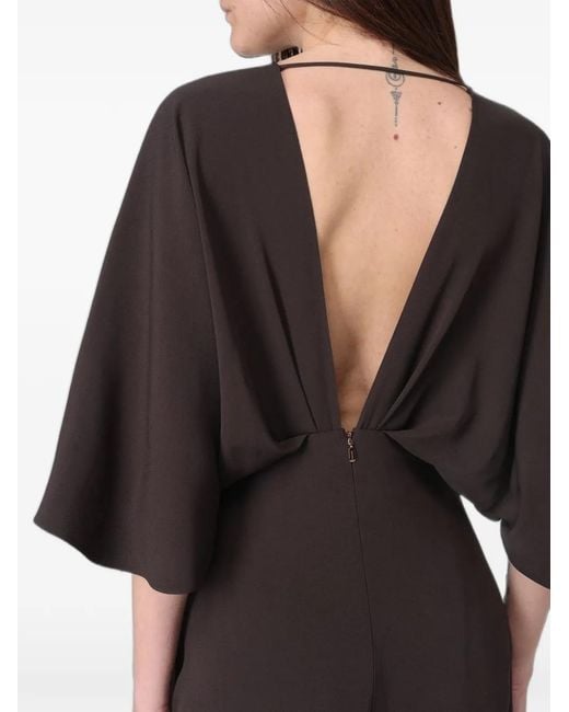 Agnona Brown V-Neck Cape-Sleeve Maxi Dress