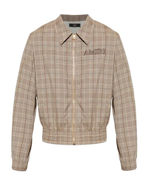 Amiri Natural Check-Pattern Embroidered-Logo Jacket for men