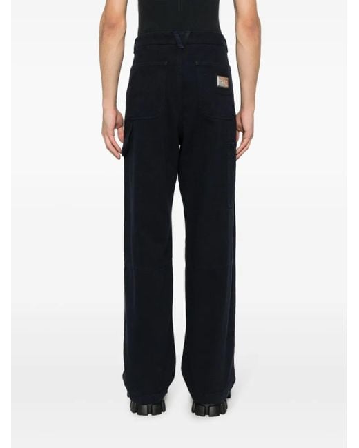 Dolce & Gabbana Blue Logo-Plaque Cotton Straight Trousers for men