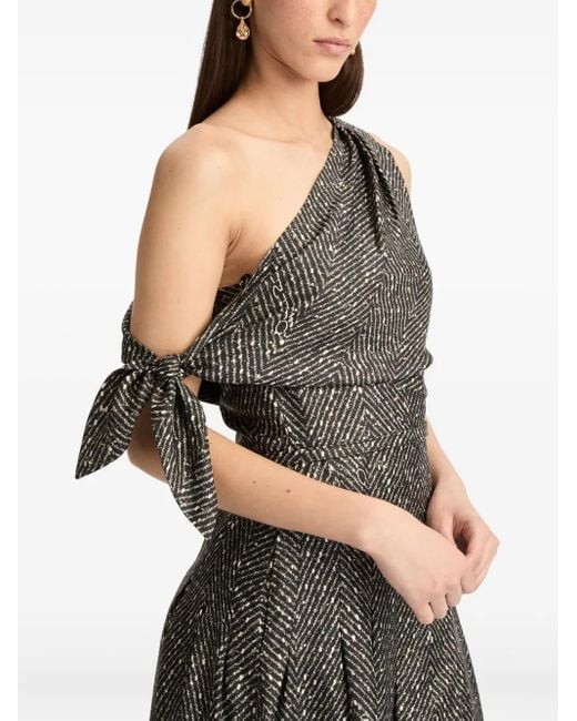Oscar de la Renta Black Chevron-Pattern Silk Twill Dress