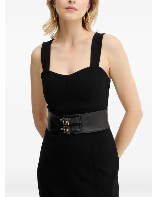 ARMANI EXCHANGE Black Sweetheart-Neck Belted Midi Dress