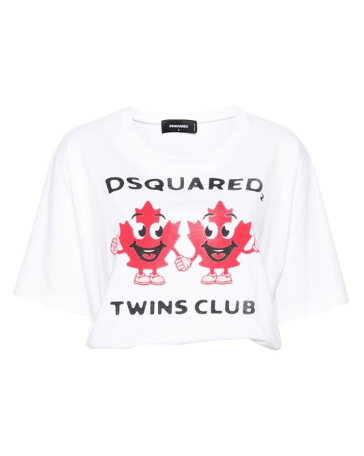 DSquared² White Logo-print Cropped T-shirt