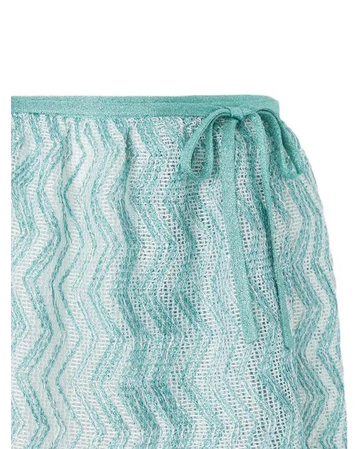 Missoni Blue Zigzag-Pattern Side-Tie Mini Skirt
